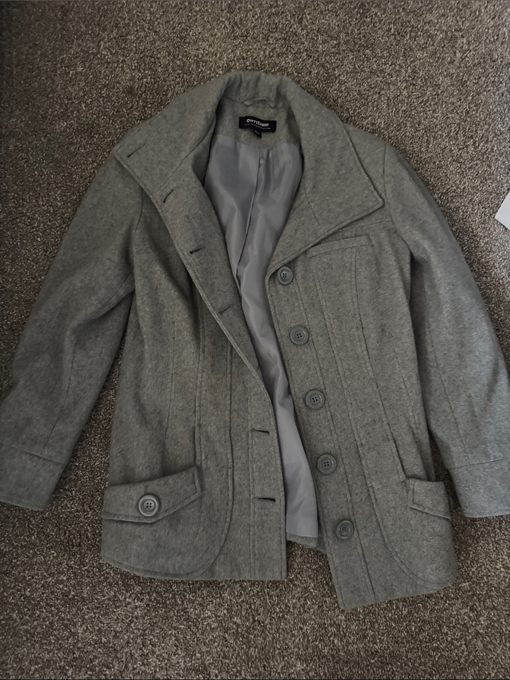 Grey Wool-Blend Women’s Peacoat Jacket